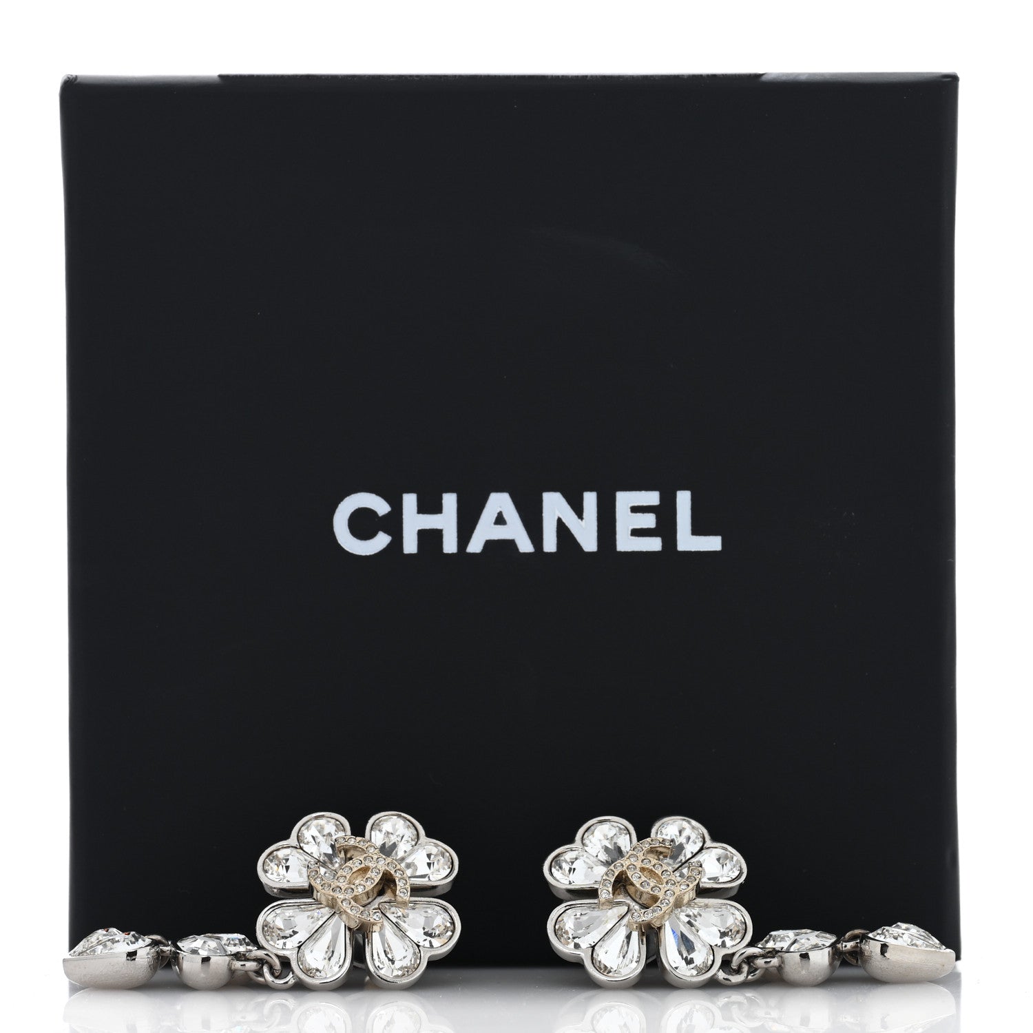 Chanel Crystal CC Clover Heart Drop Earrings Silver Gold 5 of 5