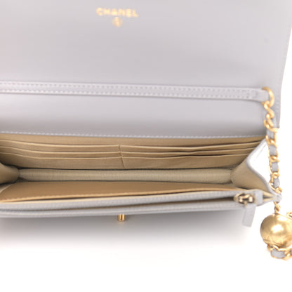 Chanel Lambskin Quilted CC Pearl Crush Wallet on Chain WOC Grey 5 of 11