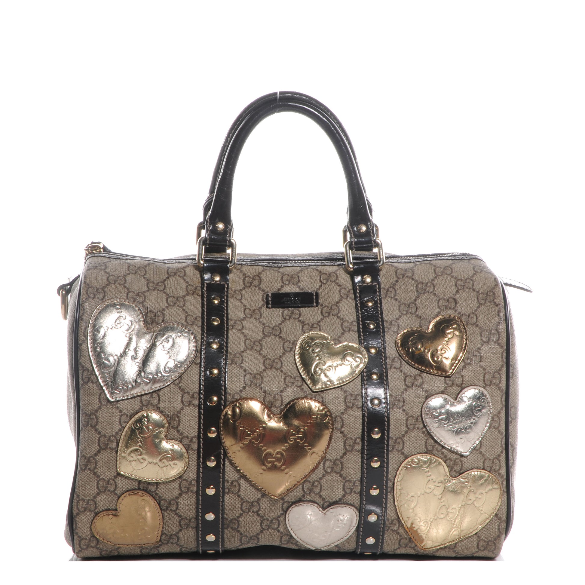 Gucci Monogram Guccissima Hearts Studded Medium Joy Boston Dark Brown 1 of 8