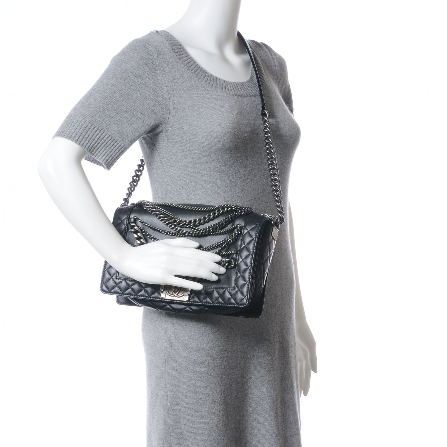 Chanel Calfskin Enchained Medium Boy Flap Black 2 of 8