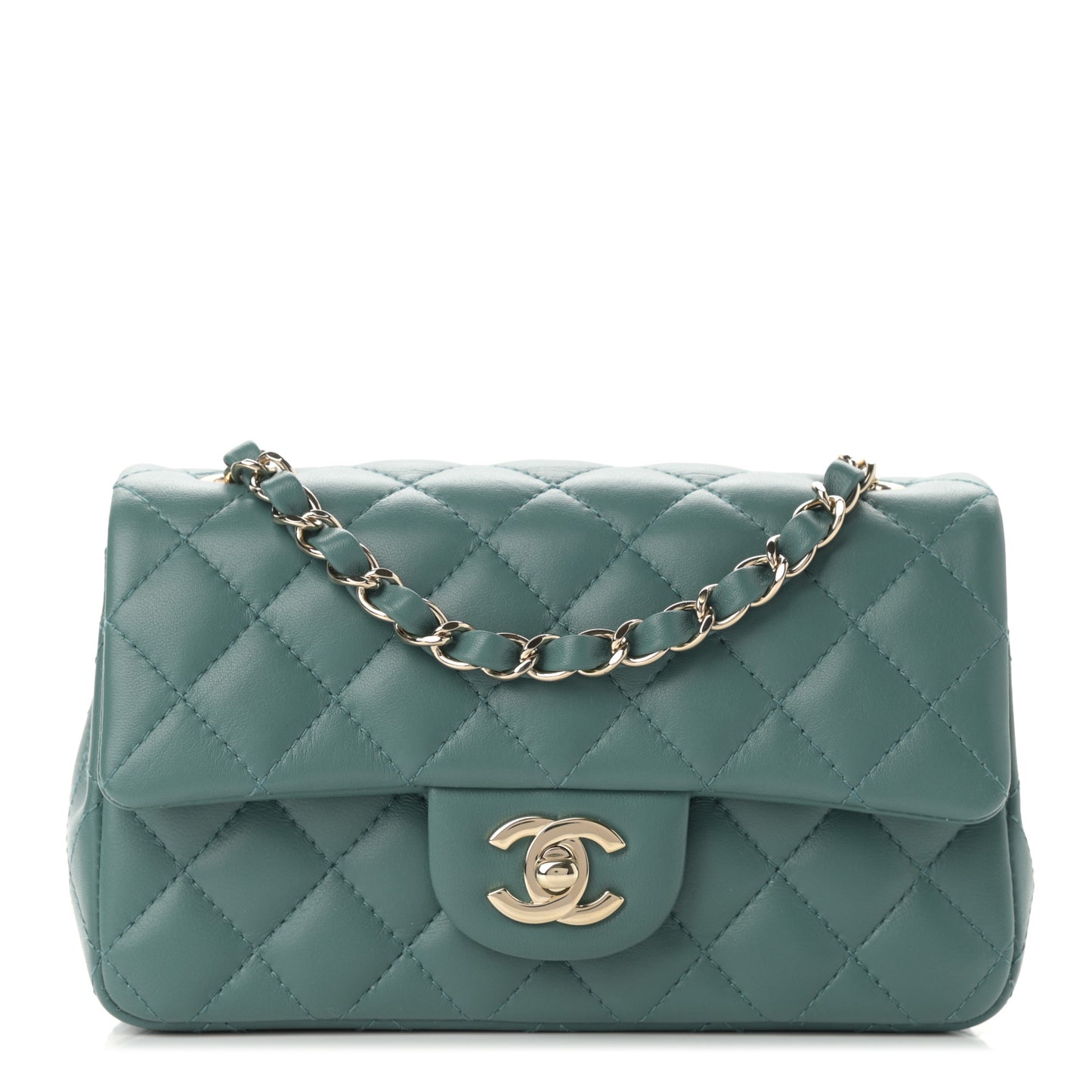 Lambskin Quilted Mini Rectangular Flap Green