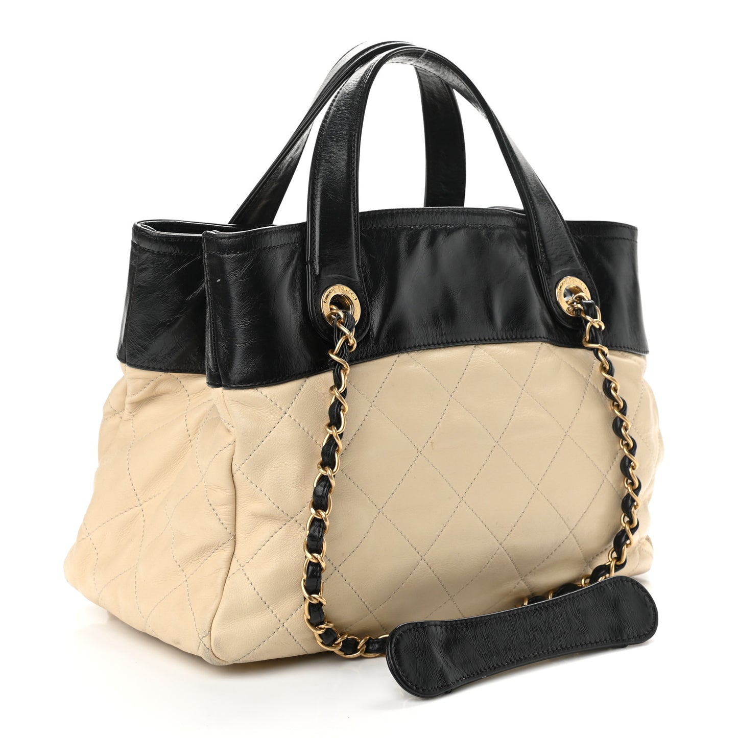 Calfskin Quilted In The Mix Shopping Tote Beige Black