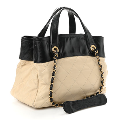 Chanel Calfskin Quilted In The Mix Shopping Tote Beige Black 3 of 10