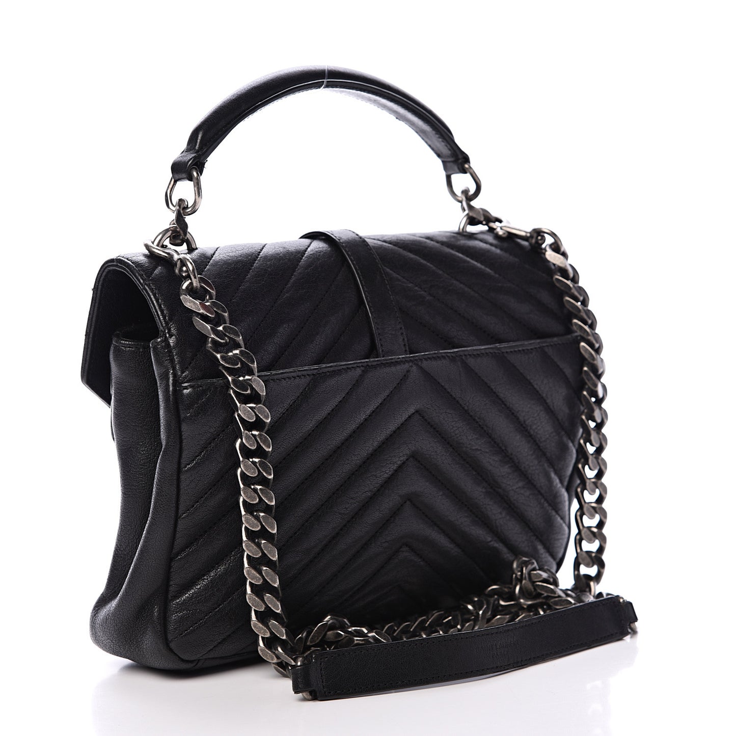 Sheepskin Matelasse Chevron Monogram Medium College Bag Black