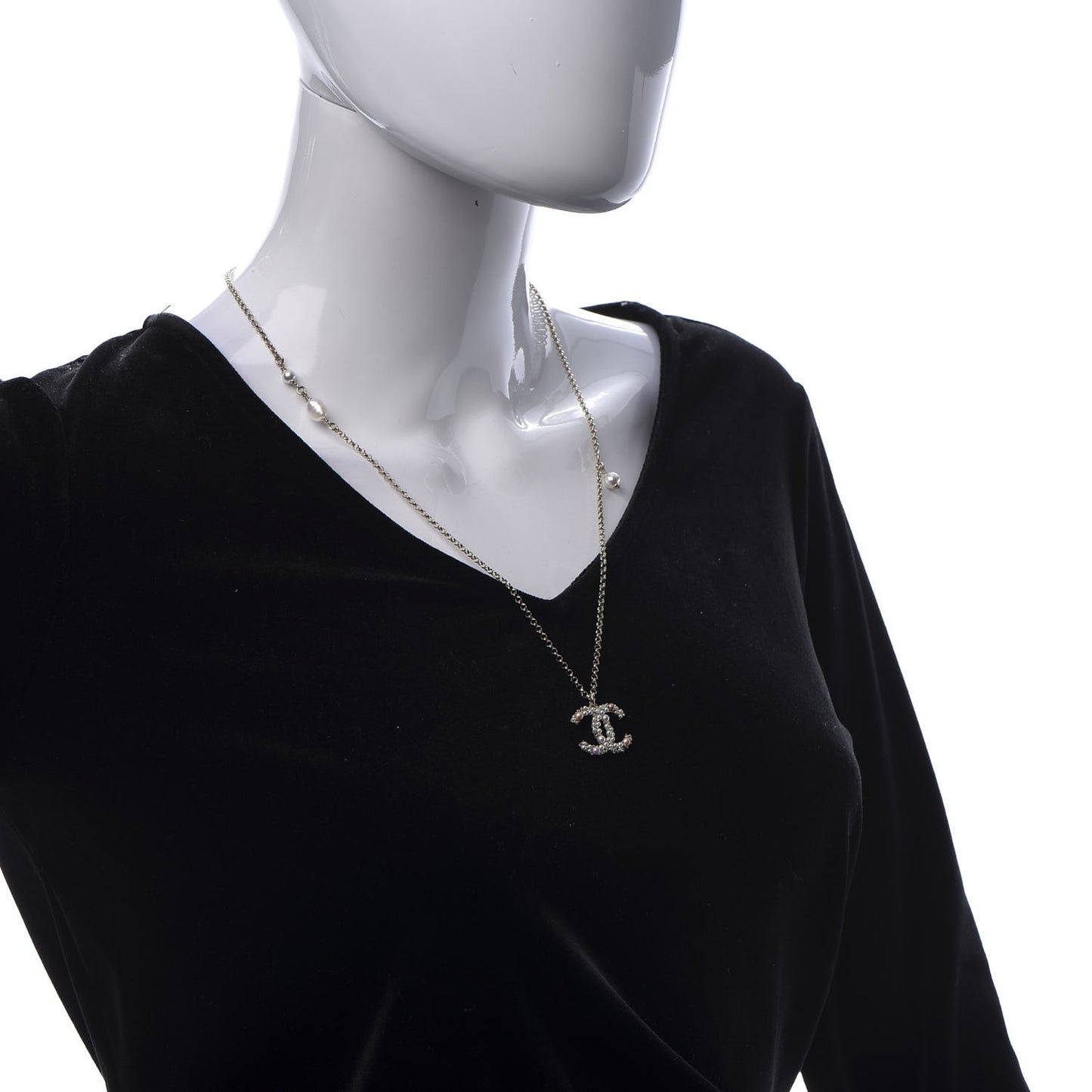 Crystal Pearl CC Pendant Necklace Gold Pink