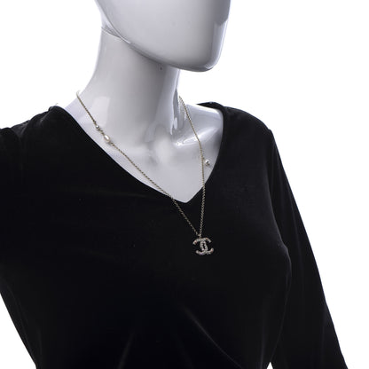 Chanel Crystal Pearl CC Pendant Necklace Gold Pink 2 of 6