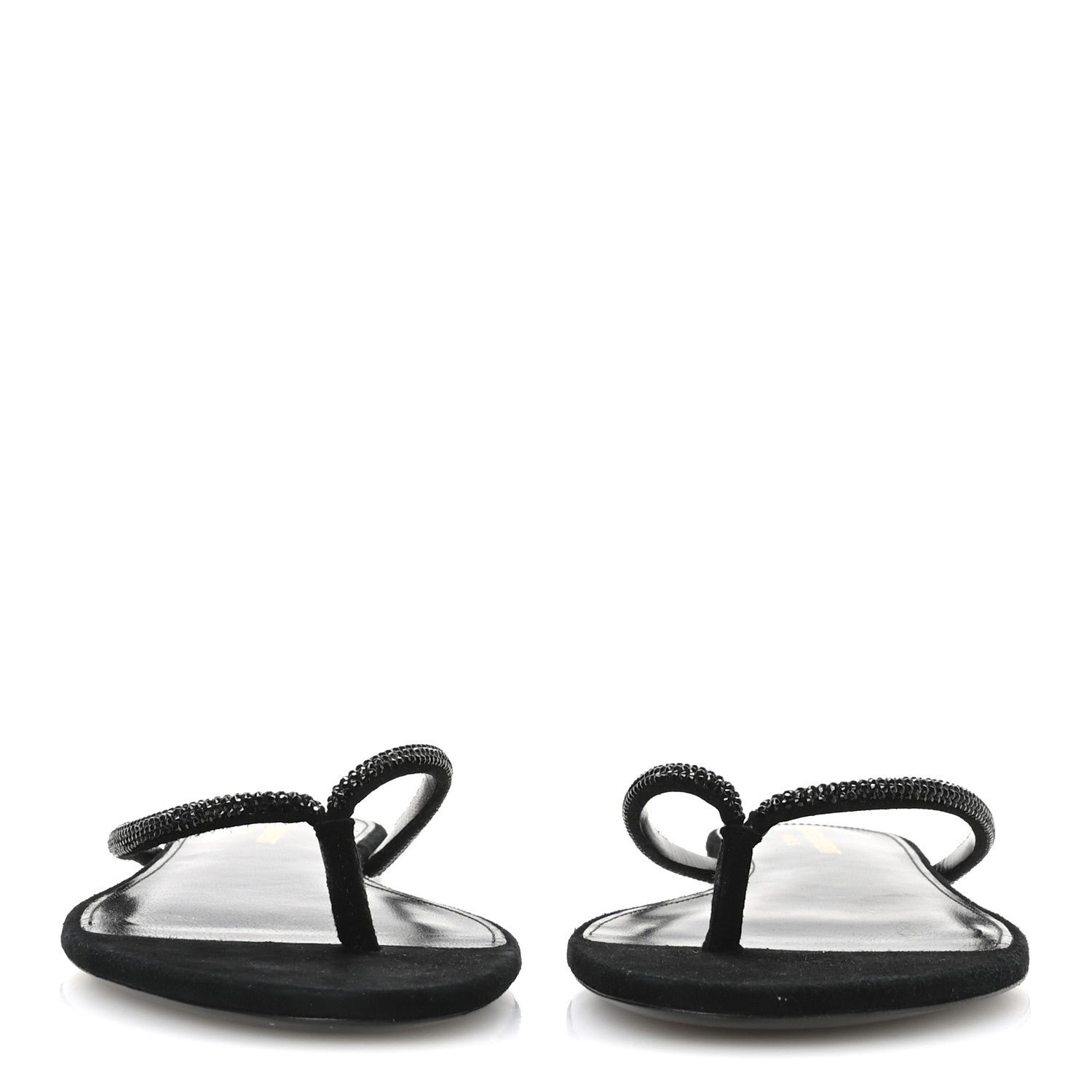 Saint Laurent Kid Suede Strass Crystal Embellished Joni 05 Flat Sandals 39 Black 3 of 8