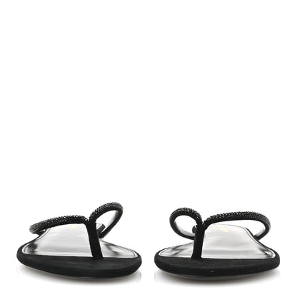 Saint Laurent Kid Suede Strass Crystal Embellished Joni 05 Flat Sandals 39 Black 3 of 8