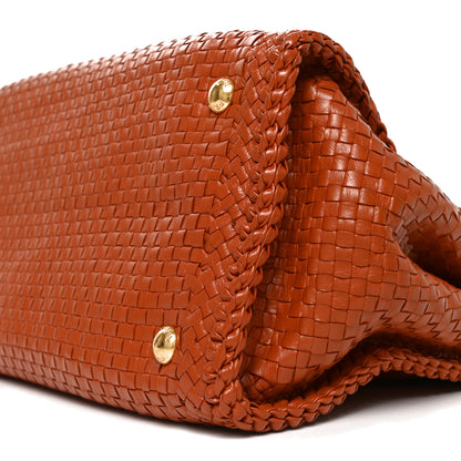 Prada Goatskin Woven Small Tote Cognac 9 of 9