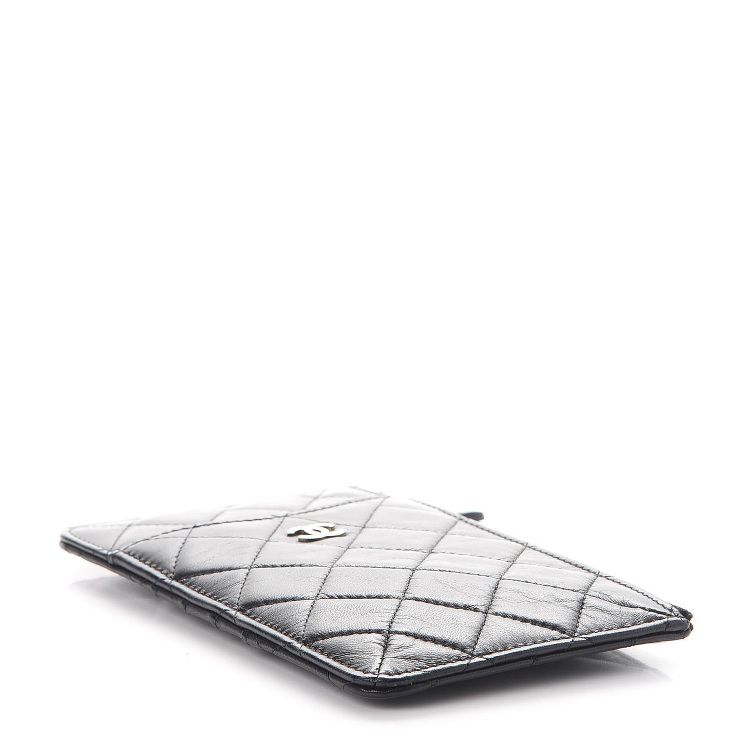Lambskin Quilted Classic Flat Wallet Pouch Black