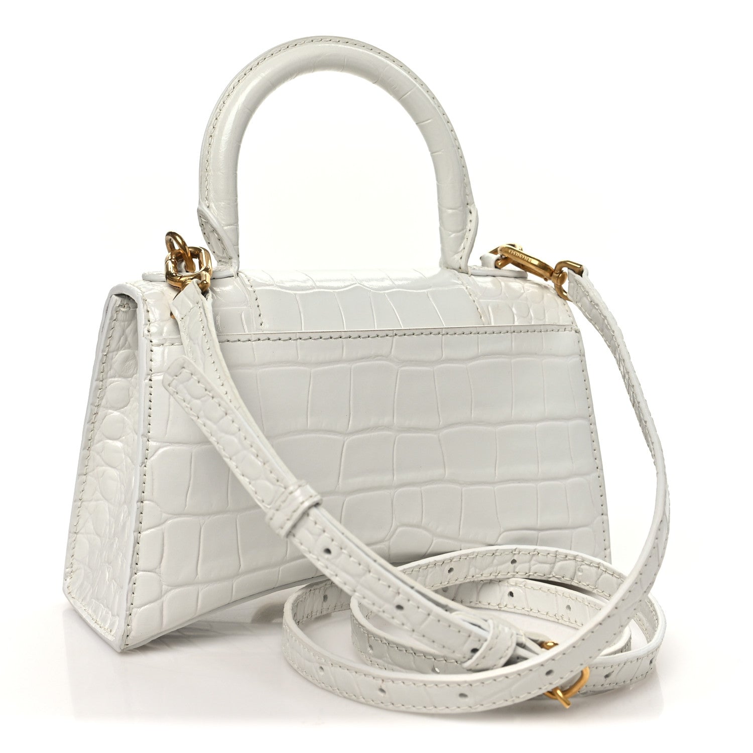 Balenciaga Shiny Calfskin Crocodile Embossed Hourglass Top Handle Bag XS White 3 of 10