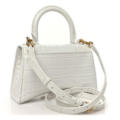 Balenciaga Shiny Calfskin Crocodile Embossed Hourglass Top Handle Bag XS White 3 of 10
