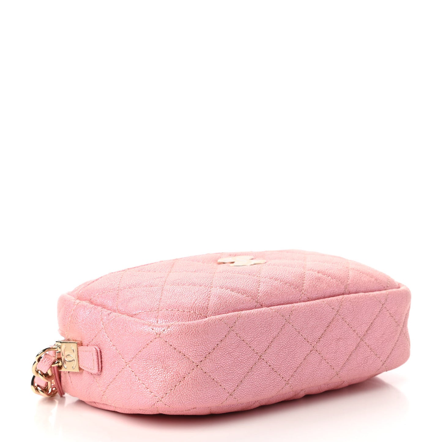 Iridescent Caviar Quilted Small Timeless Camera Case Pink