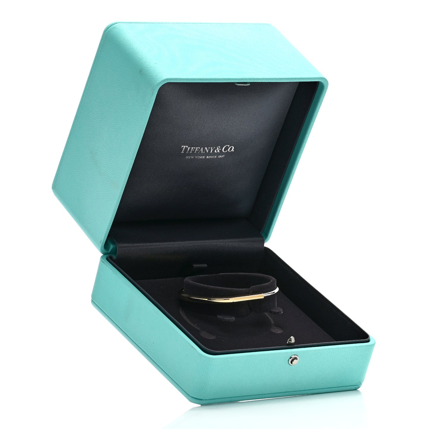 18K Yellow White Gold Tiffany Narrow Lock Bangle Bracelet