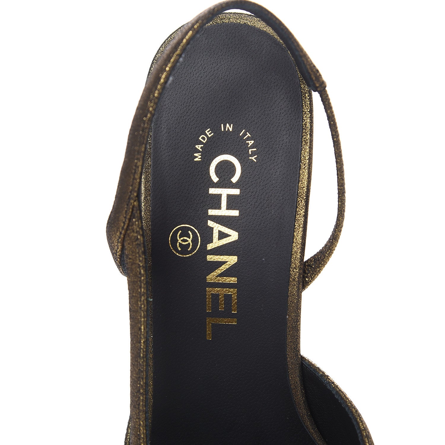 Chanel Metallic Lambskin Grosgrain Cap Toe CC Slingback Pumps 37.5 Gold Black 7 of 8