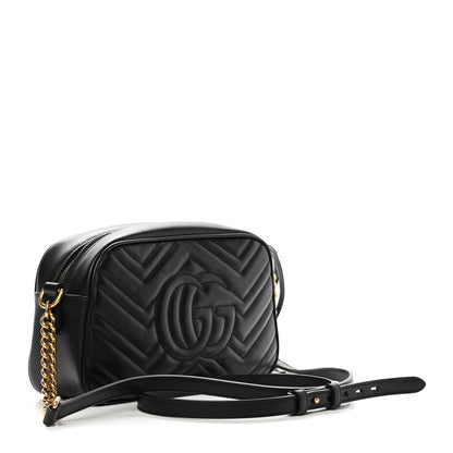 Gucci Calfskin Matelasse Small GG Marmont Chain Shoulder Bag Black 3 of 11