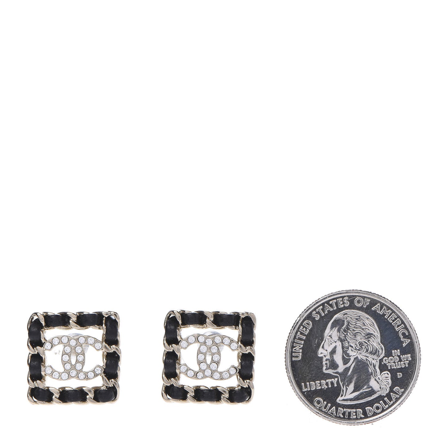 Crystal Lambskin Chain Sergeant Stud Earrings Black Gold
