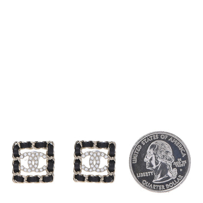 Chanel Crystal Lambskin Chain Sergeant Stud Earrings Black Gold 3 of 10