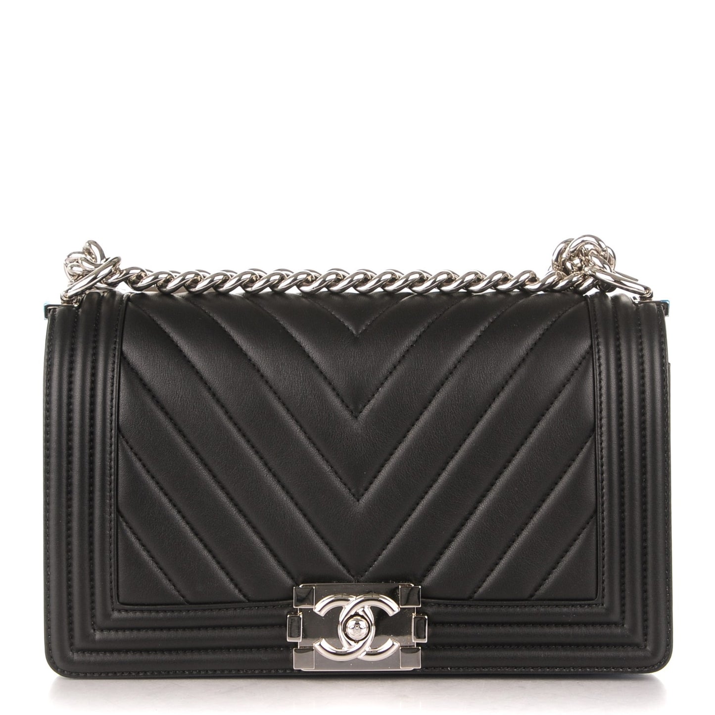 Calfskin Chevron Quilted Medium Boy Flap Black