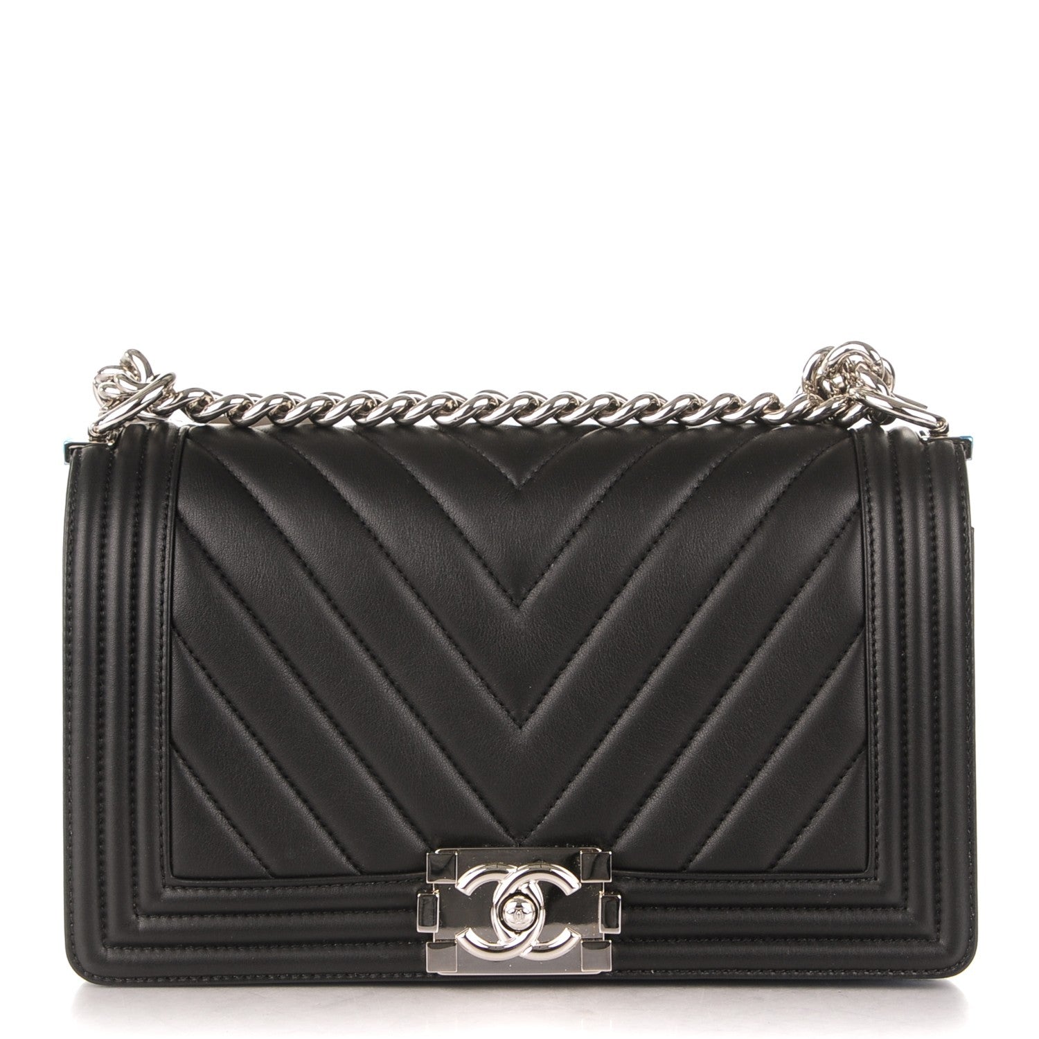 Chanel Calfskin Chevron Quilted Medium Boy Flap Black 1 of 7