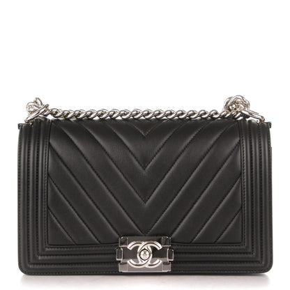 Chanel Calfskin Chevron Quilted Medium Boy Flap Black 1 of 7