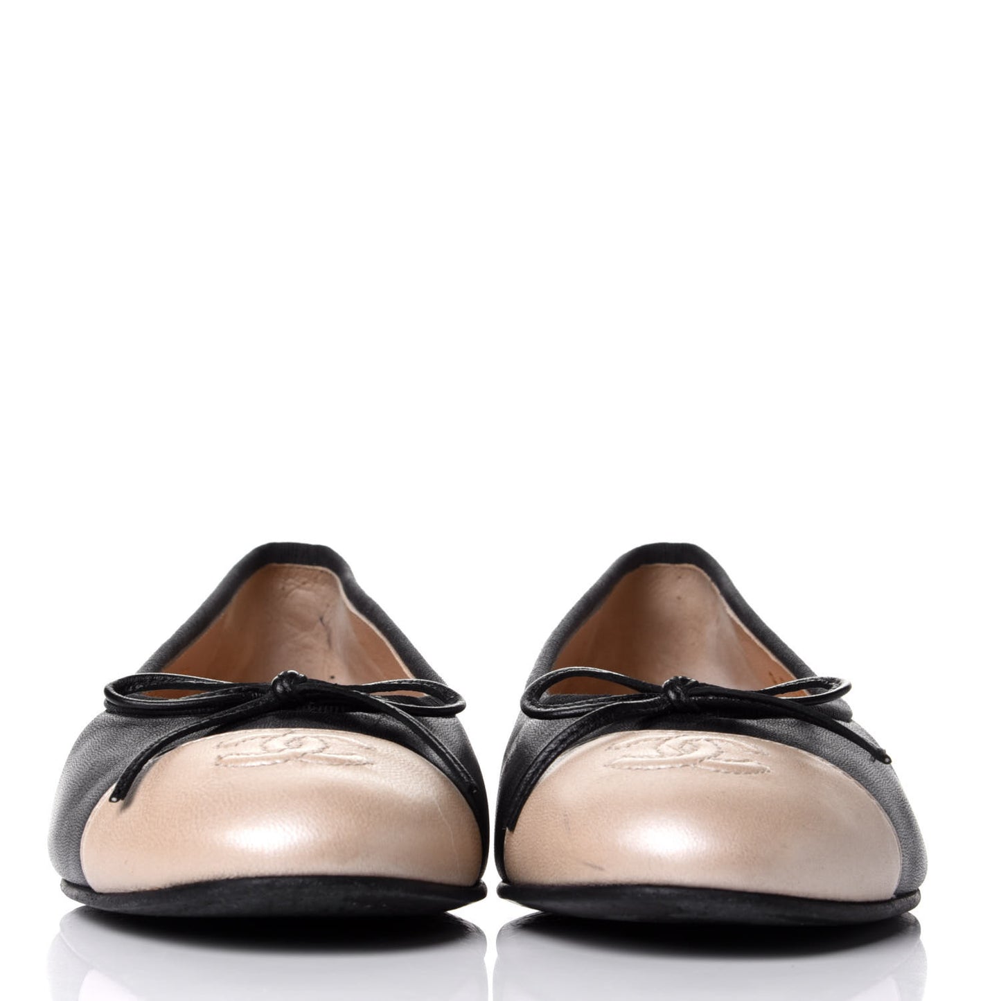 Lambskin Cap Toe CC Ballerina Flats 36.5 Black Beige