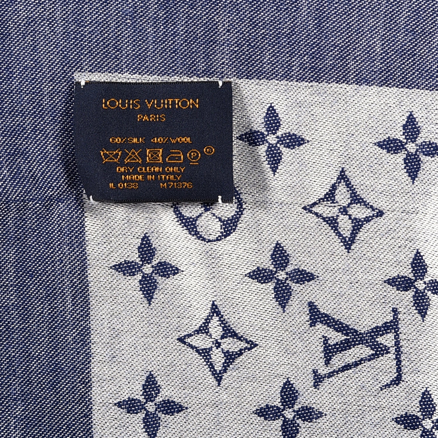 Louis Vuitton Silk Wool Monogram Denim Shawl Blue Clair 3 of 3