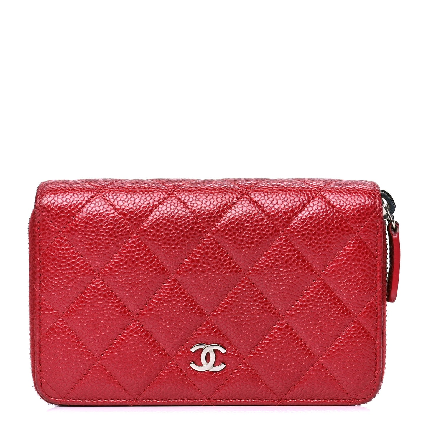 Caviar Quilted Gusset Double Zip Around Wallet Red