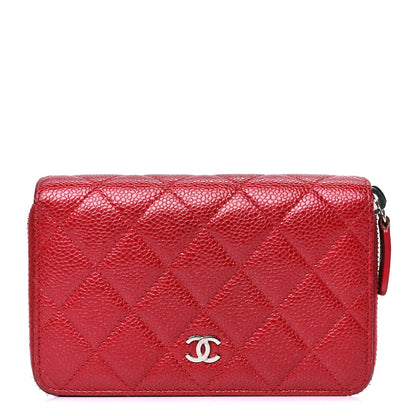 Chanel Caviar Quilted Gusset Double Zip Around Wallet Red 2 of 16