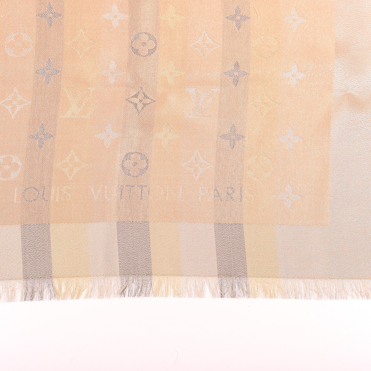 Louis Vuitton Silk Lurex Wool So Shine Monogram Shawl Beige 3 of 5