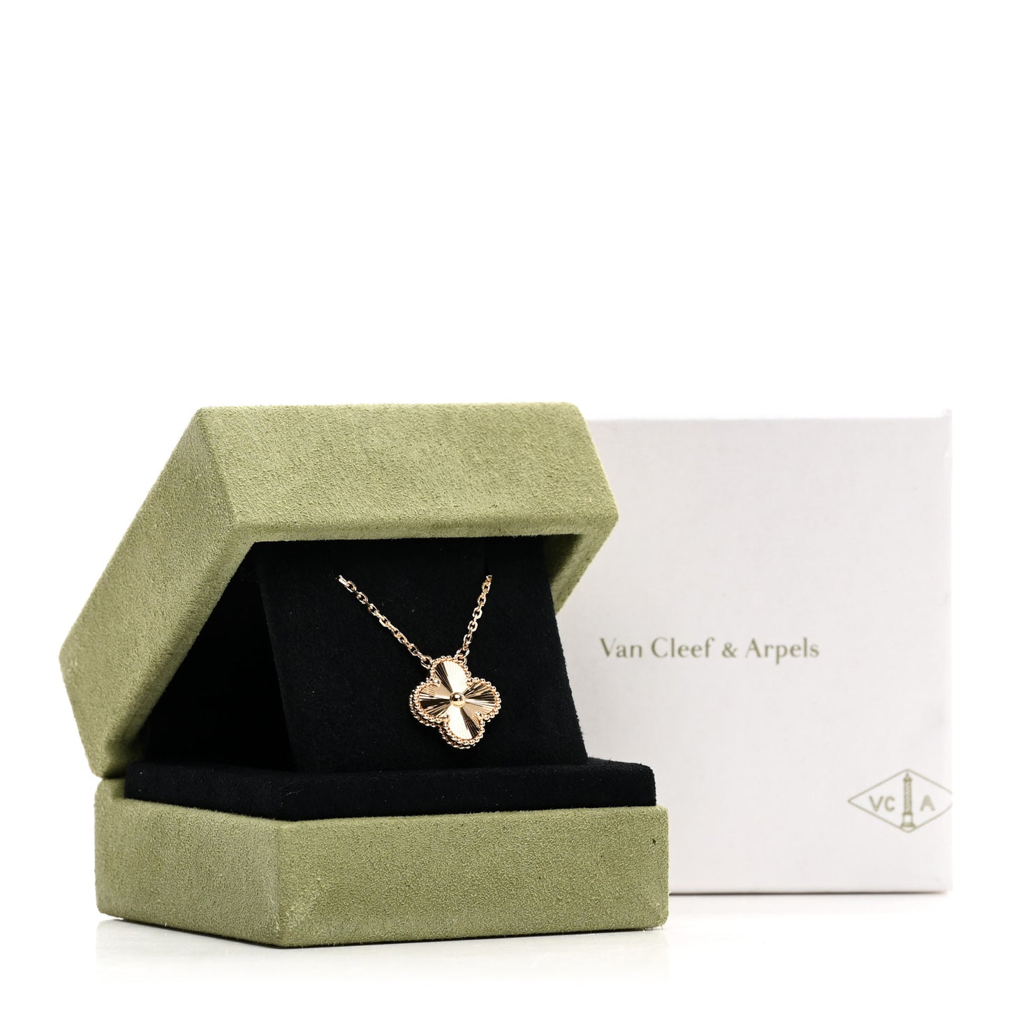 18K Yellow Gold Guilloche Vintage Alhambra Pendant Necklace