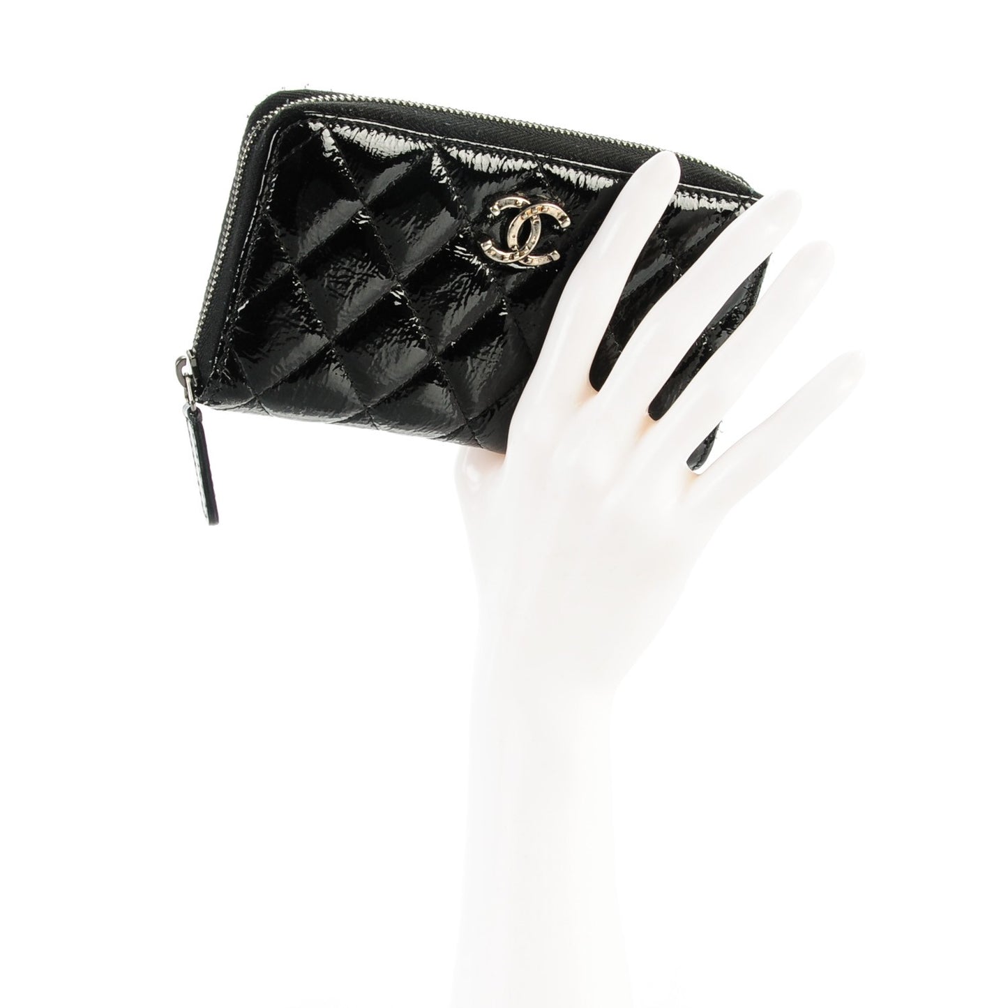 Patent Goatskin Paris Dallas Zip Around Wallet Black