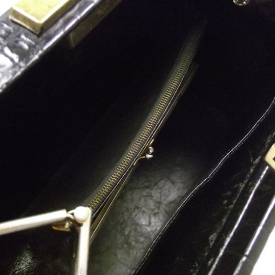 Black Vintage Crocodile Satchel