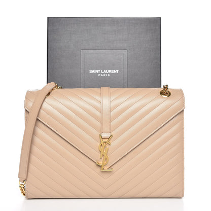 Saint Laurent Grain De Poudre Matelasse Chevron Large Monogram Satchel Dark Beige 8 of 8