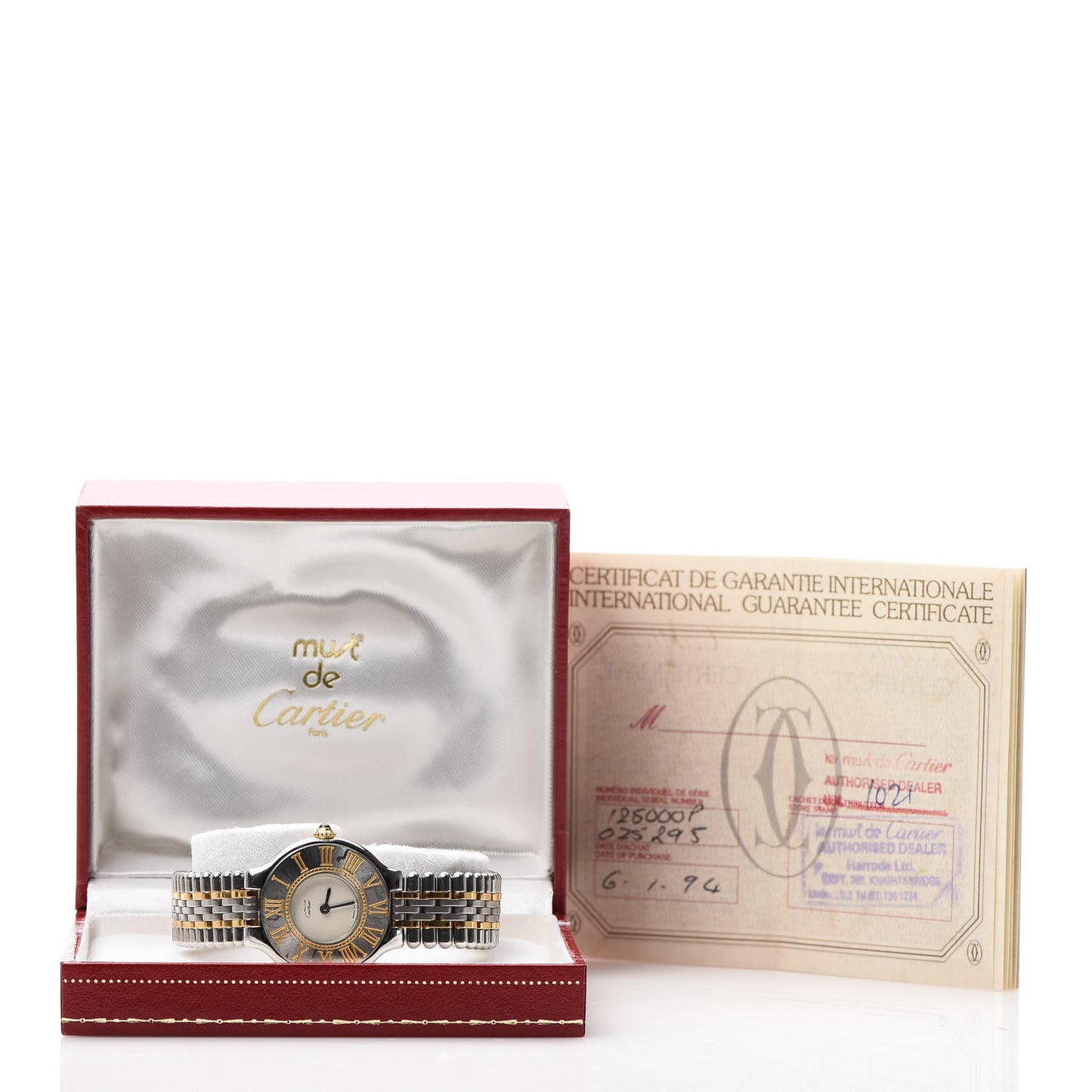 Stainless Steel 18K Yellow Gold 28mm Must De 21 Bullet Link Quartz Watch