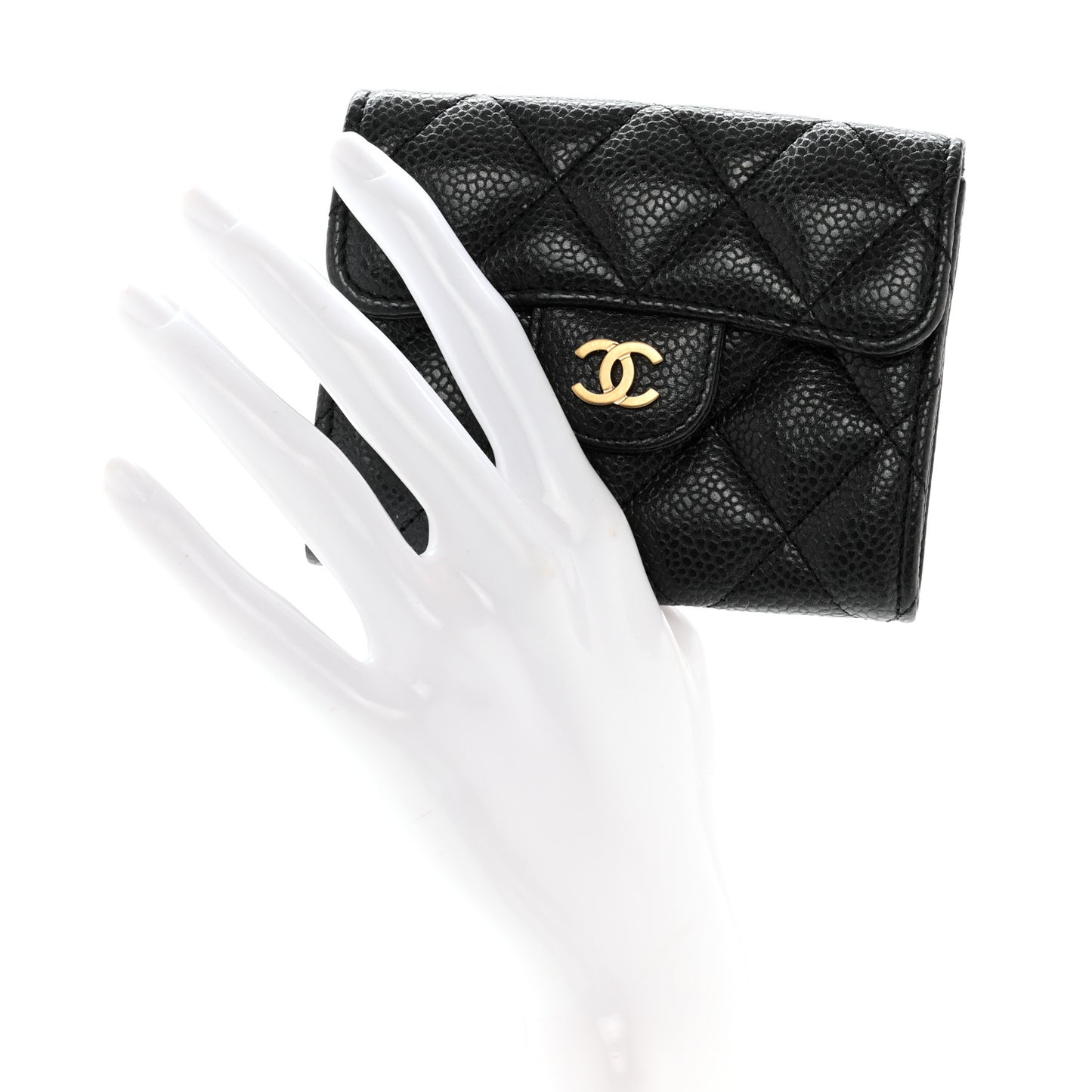 Caviar Quilted Flap Card Holder Wallet Black