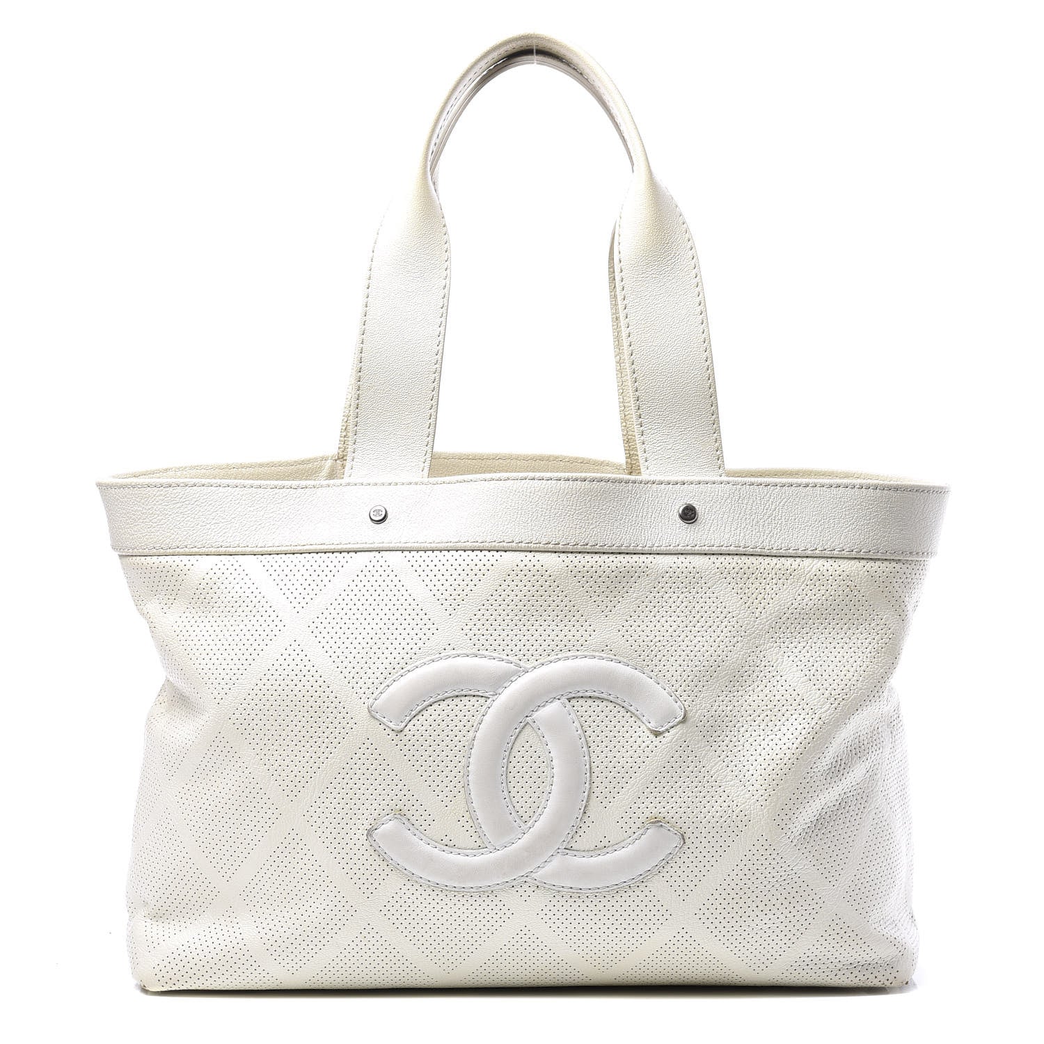 Chanel Goatskin Perforated Large CC Tote White 1 of 13