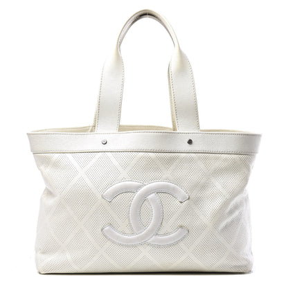 Chanel Goatskin Perforated Large CC Tote White 1 of 13