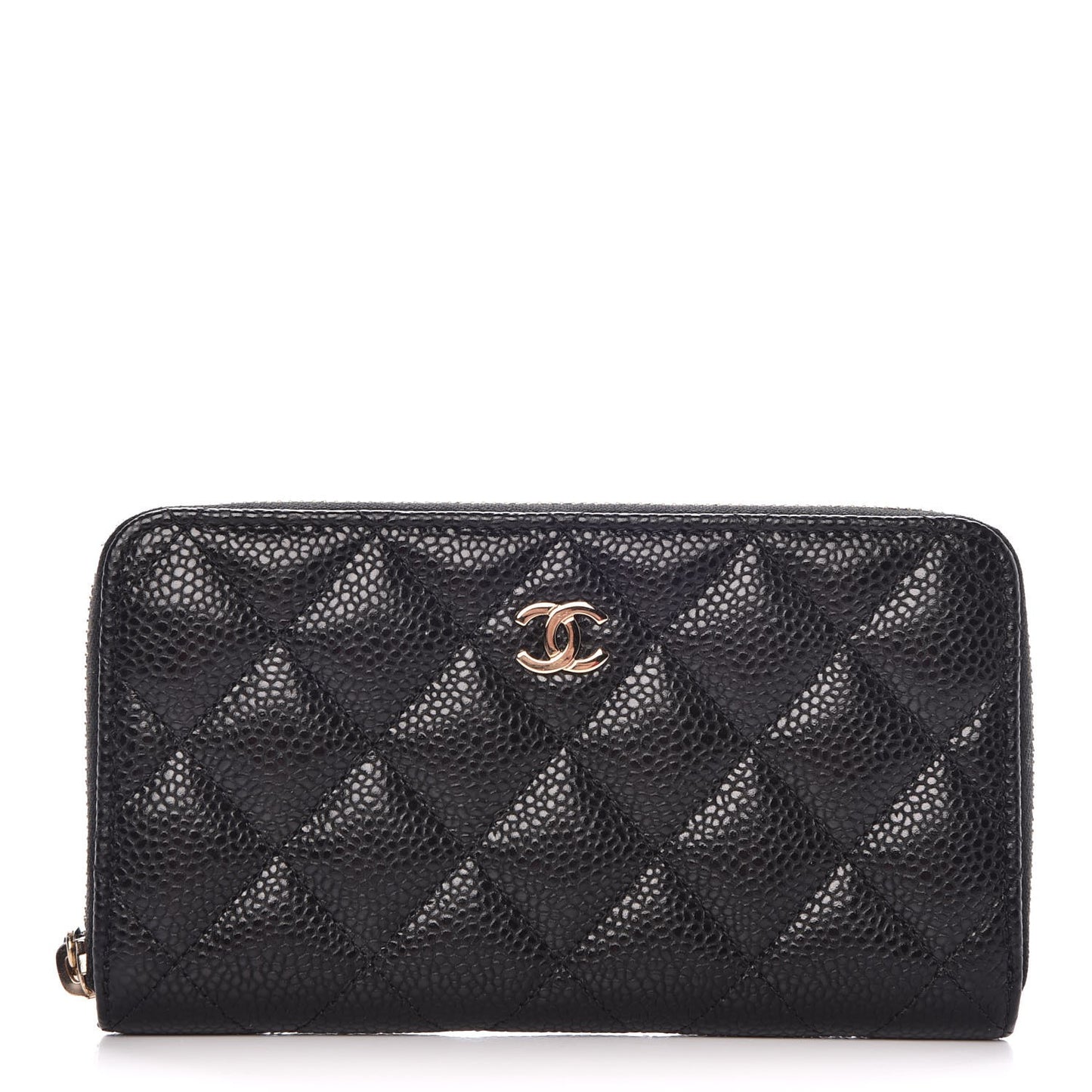 Caviar Quilted Medium Zip Around Wallet Black