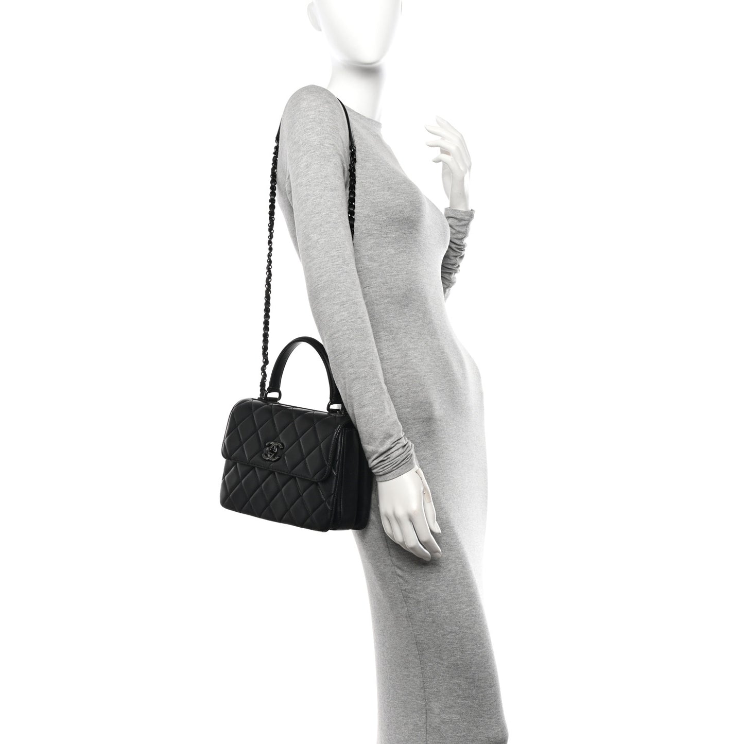 Lambskin Quilted Small Trendy CC Dual Handle Flap Bag So Black