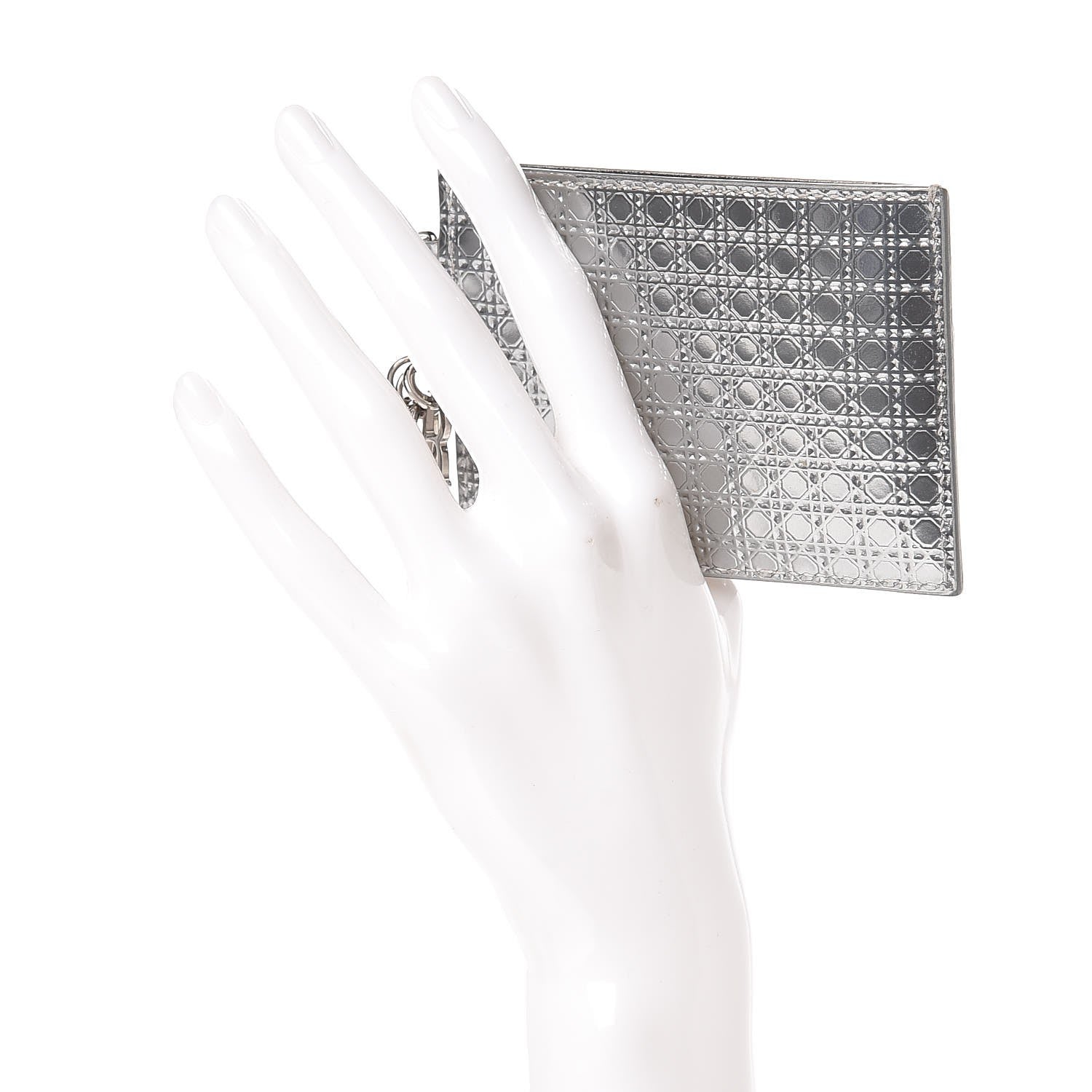 Christian Dior Metallic Patent Micro-Cannage Lady Dior Card Holder Silver 2 of 8