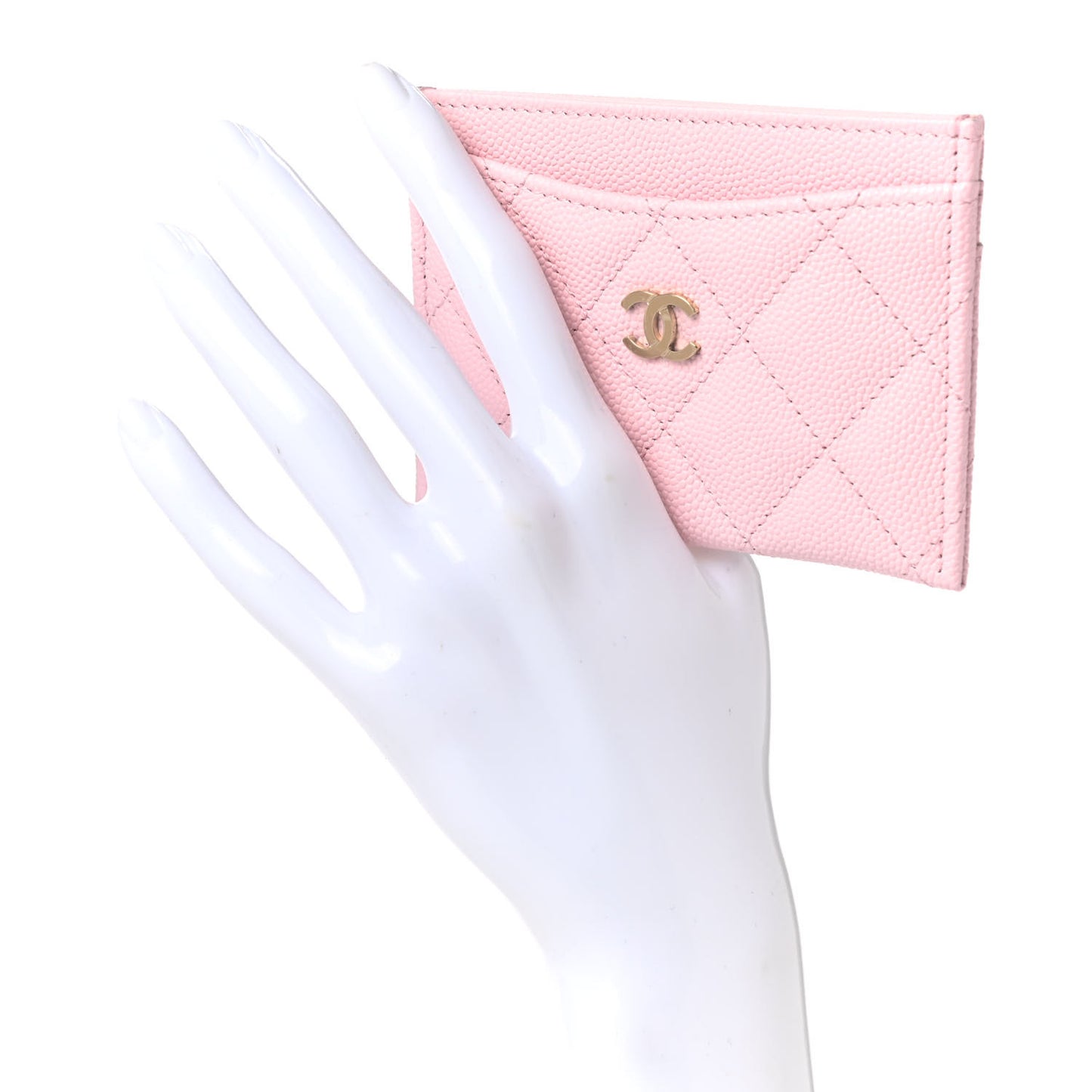 Caviar Quilted Card Holder Light Pink