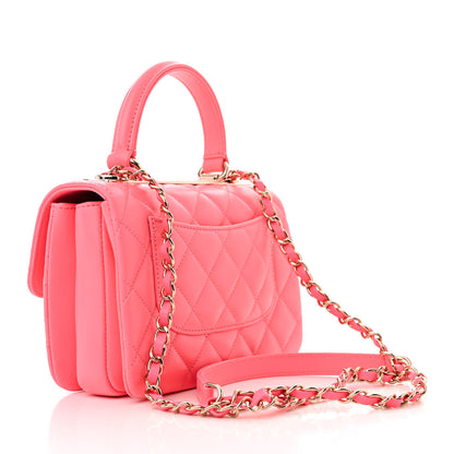 Chanel Lambskin Lacquered Quilted Mini Trendy CC Dual Handle Flap Bag Coral Pink 3 of 10