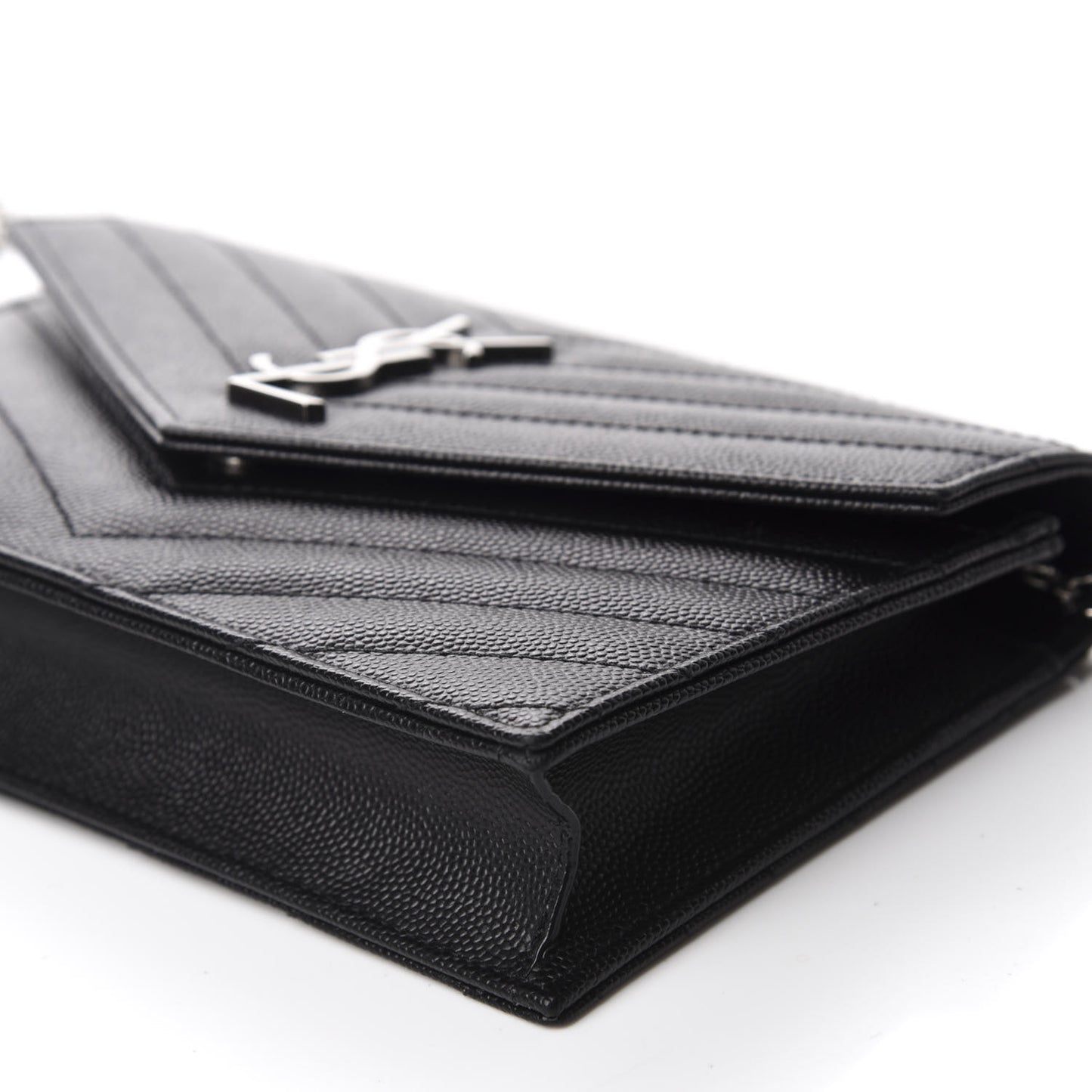 Grain De Poudre Matelasse Chevron Monogram Envelope Chain Wallet Black