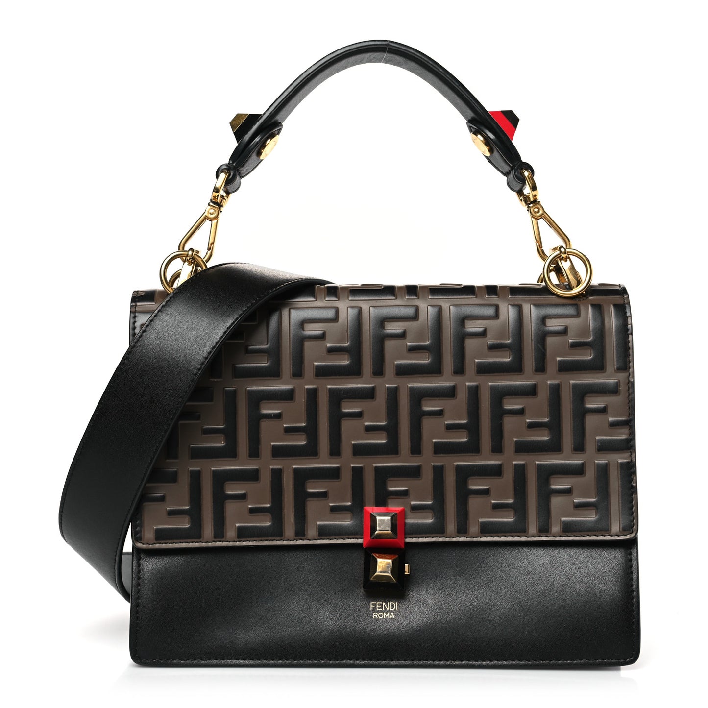 Vitello Liberty Bi-Color FF 1974 Embossed Kan I Shoulder Bag Black Maya