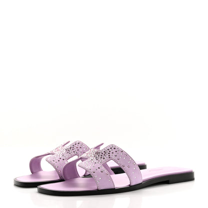 Hermes Suede Goatskin Crystal Oran Sandals 37 Violet Amethyste 3 of 9