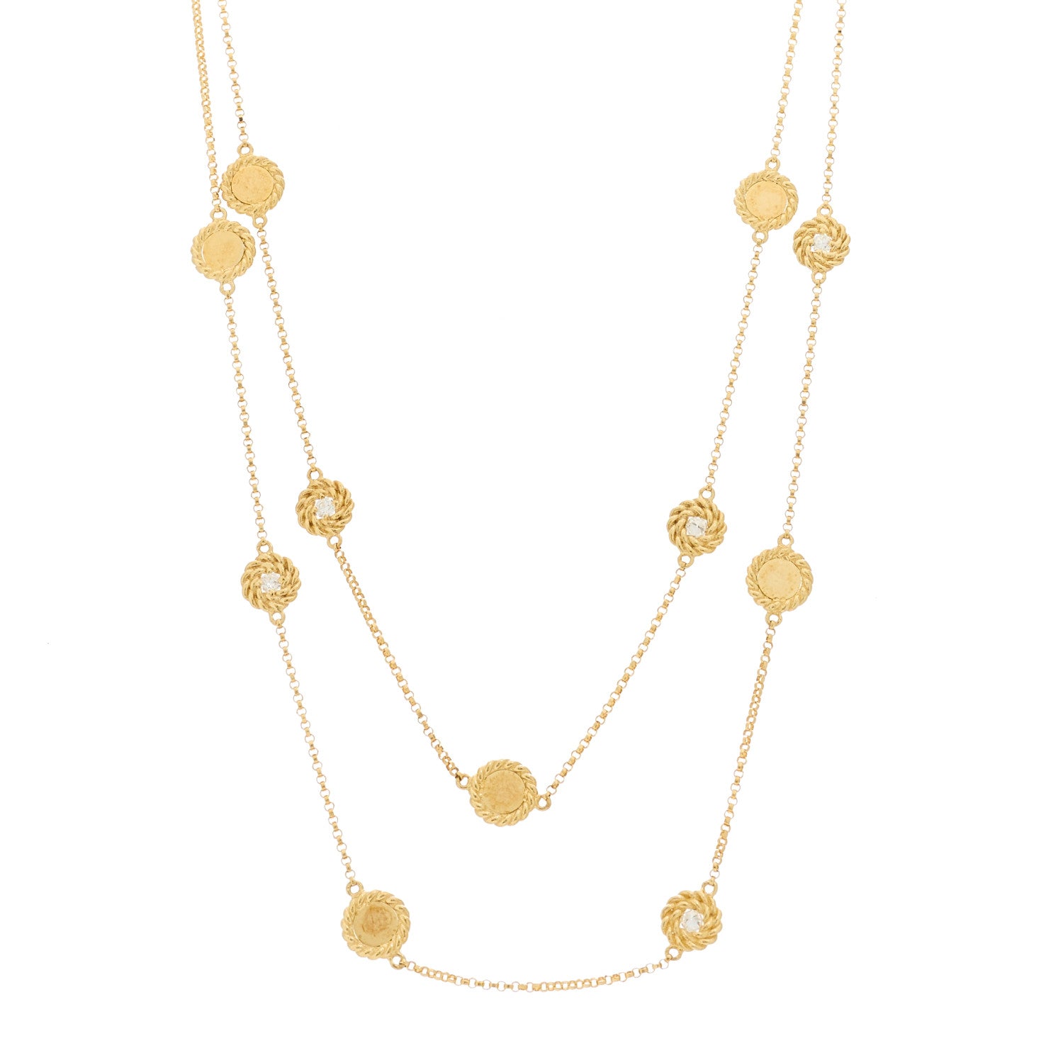 Roberto Coin 18K Yellow Gold Diamond New Barocco Station Necklace 1 of 7