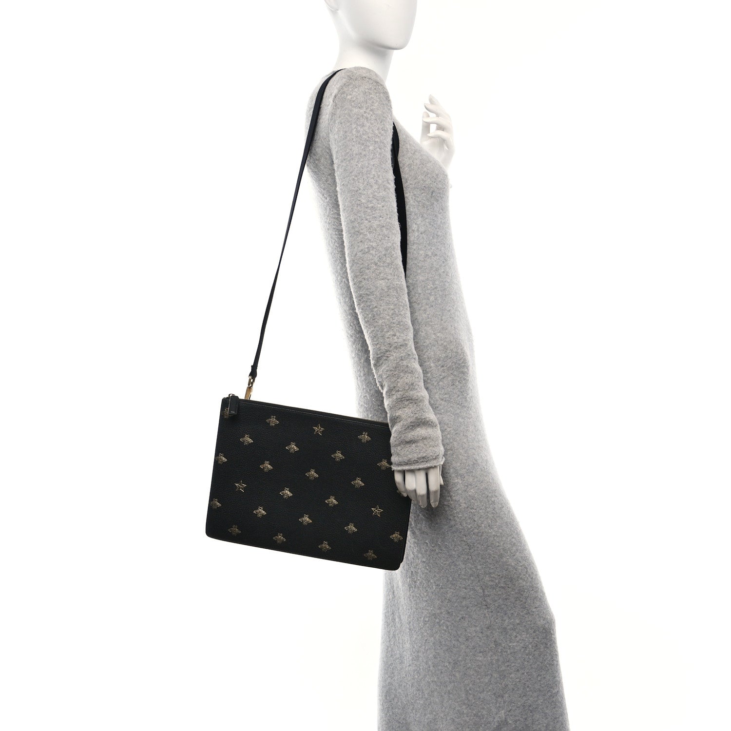 Gucci Grained Calfskin Bee Star Messenger Black 2 of 9