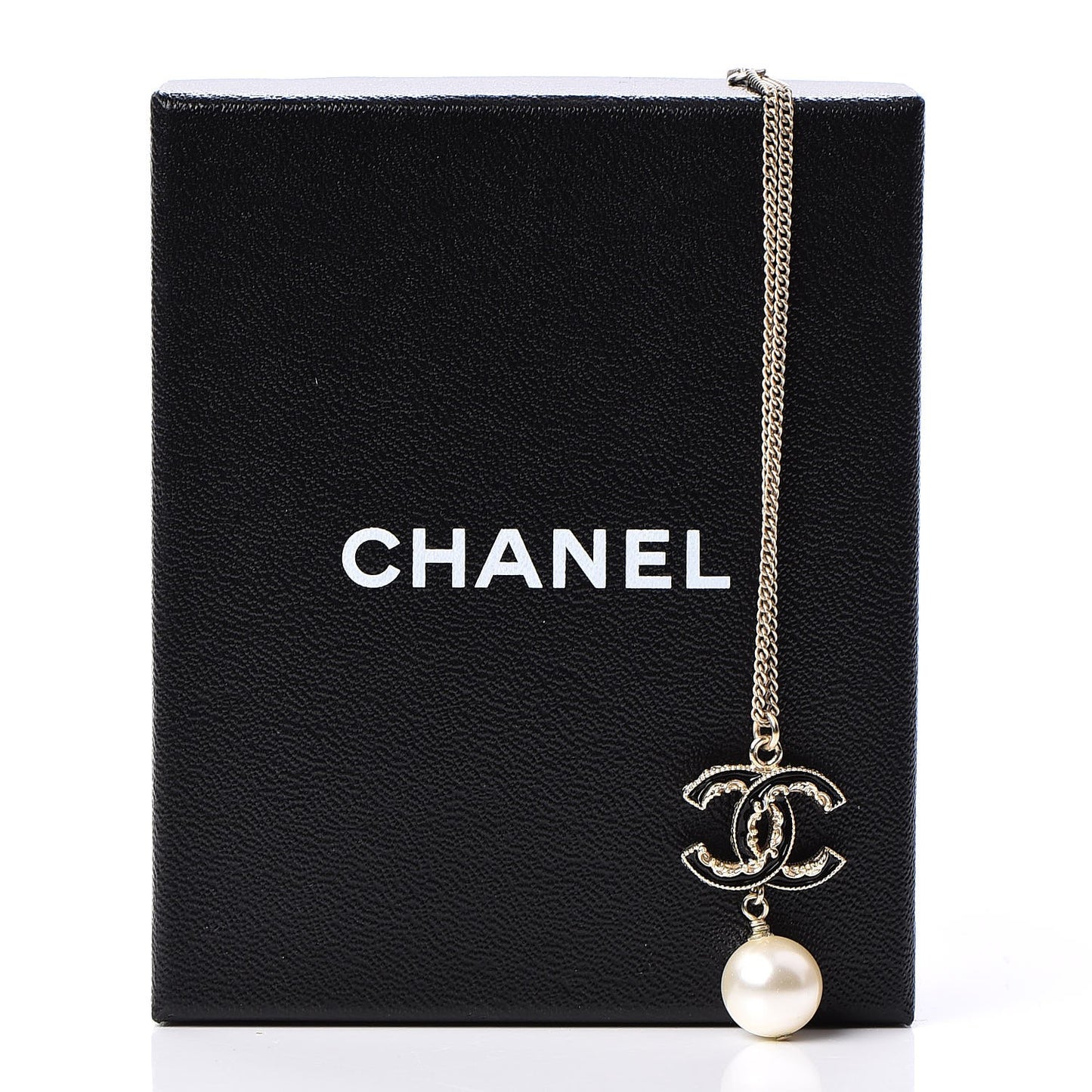 Enamel Pearl CC Baroque Pendant Necklace Black Gold