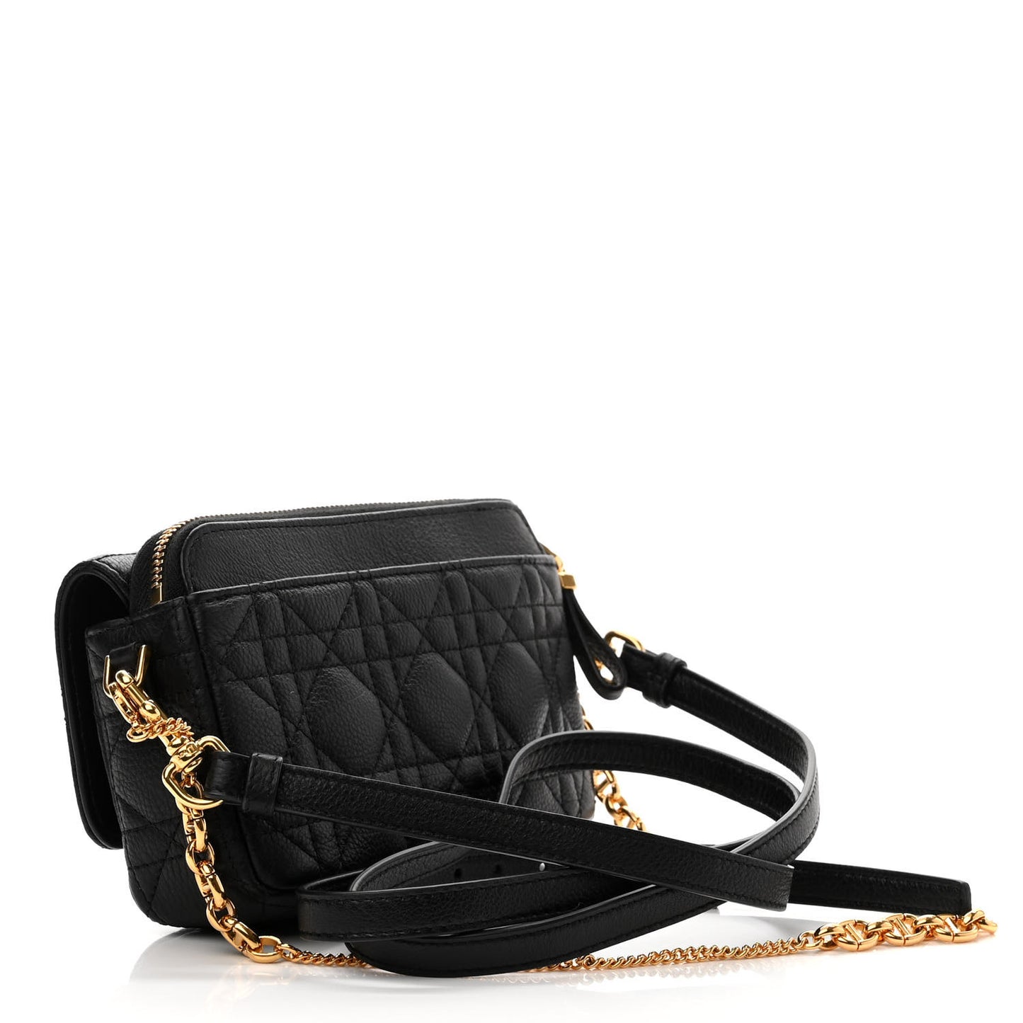 Supple Calfskin Cannage Caro Pouch with Chain Black